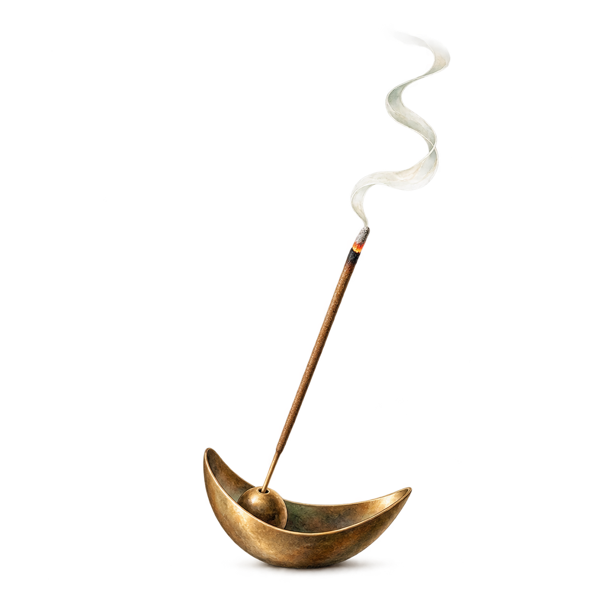An incense stick in a brass holder